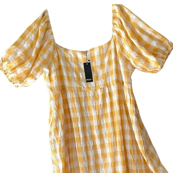 NWT | NASTY GAL PLUS SIZE SMOCKED GINGHAM MIDI DRESS LEMON YELLOW | SIZE 22 - Picture 2 of 12
